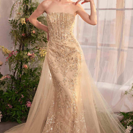 Andrea & Leo A1365 Dress Strapless Overskirt Glimmering Gown