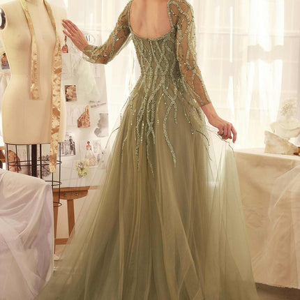 Andrea & Leo A1367 Dress Sequin Embellished Long Sleeve A-Line Gown