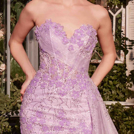 Andrea & Leo A1379 Floral Motif Strapless Fitted Gown