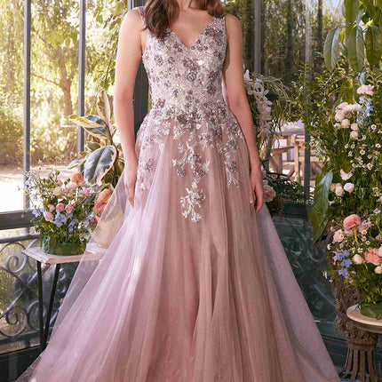 Andrea & Leo A1401 Dress Sequin Bouquet V-Neck Gown