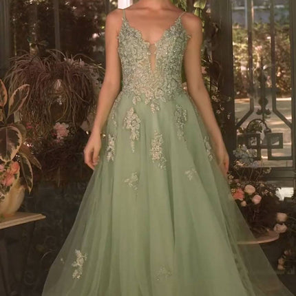 Andrea & Leo A1417 Dress Lace Appliqued A-Line Layered Tulle Gown