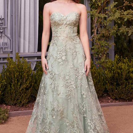 Andrea & Leo A1446 Dress Floral Lace Gown With A Cape