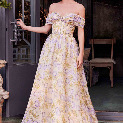 Andrea & Leo A1466 Dress Floral Printed Off The Shoulder A-Line Gown