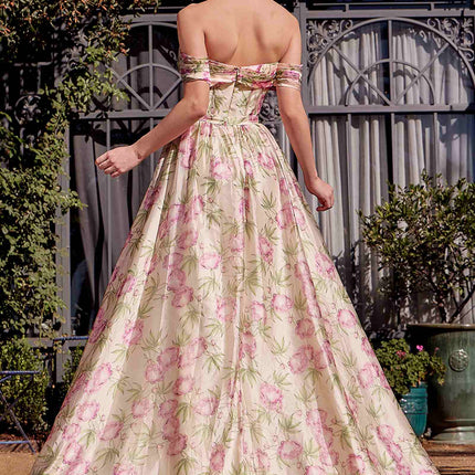 Andrea & Leo A1466 Dress Floral Printed Off The Shoulder A-Line Gown