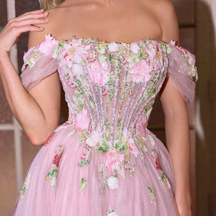 Andrea & Leo A1479 Long A-Line Off Shoulder 3D Floral Applique Gown