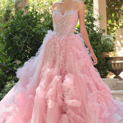 Andrea & Leo A1483 A-Line Gown Sheer Boned Bodice Strapless Fairytale