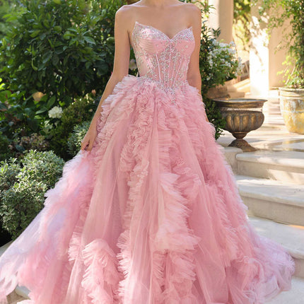 Andrea & Leo A1483 A-Line Gown Sheer Boned Bodice Strapless Fairytale
