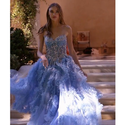 Andrea & Leo A1483 A-Line Gown Sheer Boned Bodice Strapless Fairytale