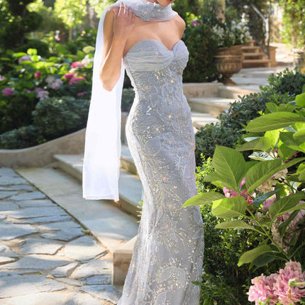 Andrea & Leo A1484 Fitted Gown Strapless Sweetheart Embroidered Floral Motif