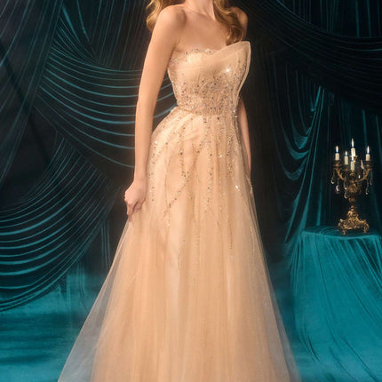 Andrea & Leo A1491 Boned Asymmetrical Sequin Bodice A-Line Formal Dress