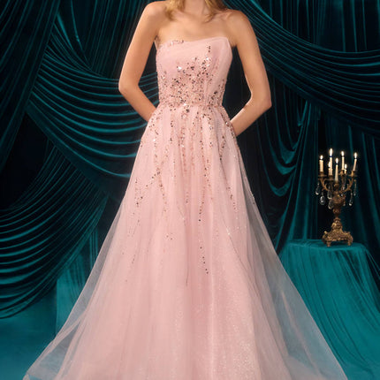 Andrea & Leo A1491 Boned Asymmetrical Sequin Bodice A-Line Formal Dress