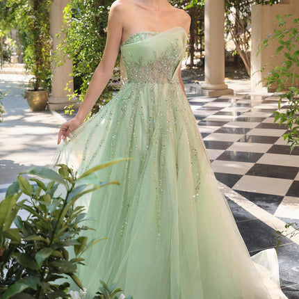 Andrea & Leo A1491 Boned Asymmetrical Sequin Bodice A-Line Formal Dress
