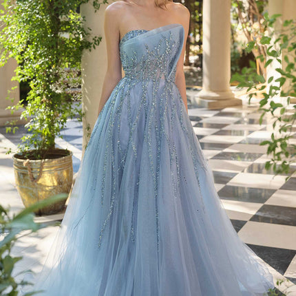 Andrea & Leo A1491 Boned Asymmetrical Sequin Bodice A-Line Formal Dress