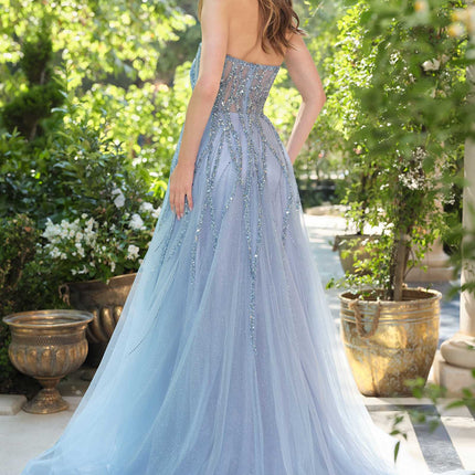 Andrea & Leo A1491 Boned Asymmetrical Sequin Bodice A-Line Formal Dress
