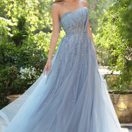 Andrea & Leo A1491 Boned Asymmetrical Sequin Bodice A-Line Formal Dress