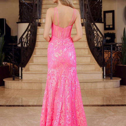 Nox Anabel A1583 Sleeveless V-Neck Fully Sequined Gown with Slit