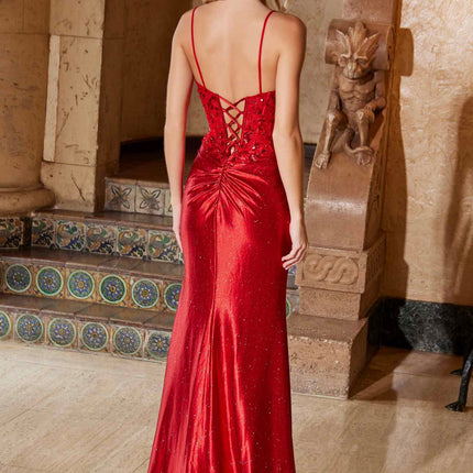 Nox Anabel A1590 Figure-Flattering Satin Prom Dress Front Slit