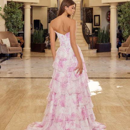 Nox Anabel A1752 Flowy Strapless A-Line Ruffled Layered Chiffon Prom Gown