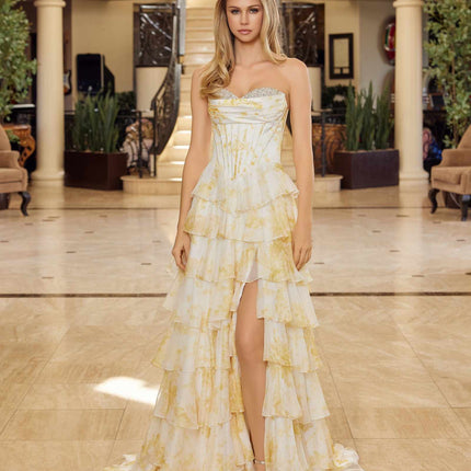 Nox Anabel A1752 Flowy Strapless A-Line Ruffled Layered Chiffon Prom Gown