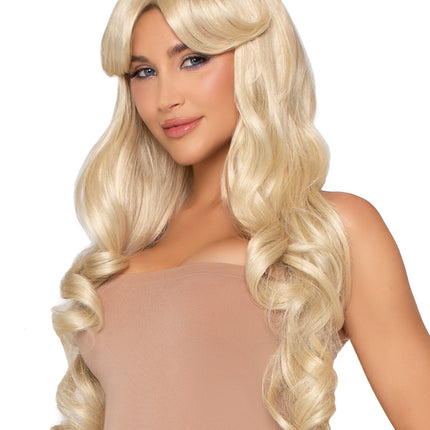 27” Curtain Bang Wavy Wig. - Blonde - O/S