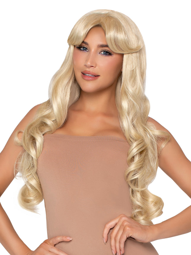 27” Curtain Bang Wavy Wig. - Blonde - O/S