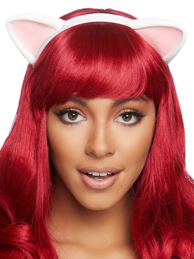 Latex Kitty Ear Headband - White - O/S