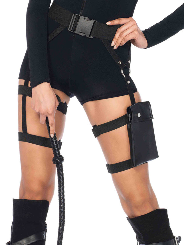 Multi Strap Garter Utility Belt - Black - O/S