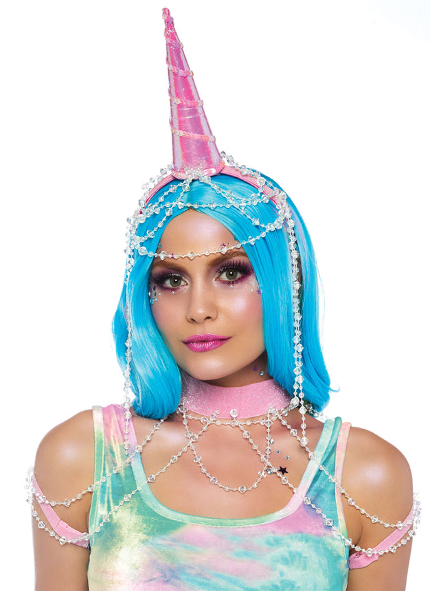 2 PC Unicorn Costume Kit, Includes Beaded Unicorn Headband and Matching Shoulder Harness - Pink - O/S