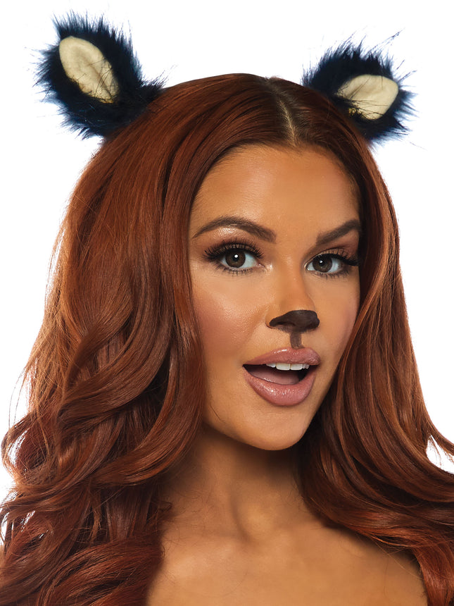 2PC Furry Ear Clips - Black - O/S