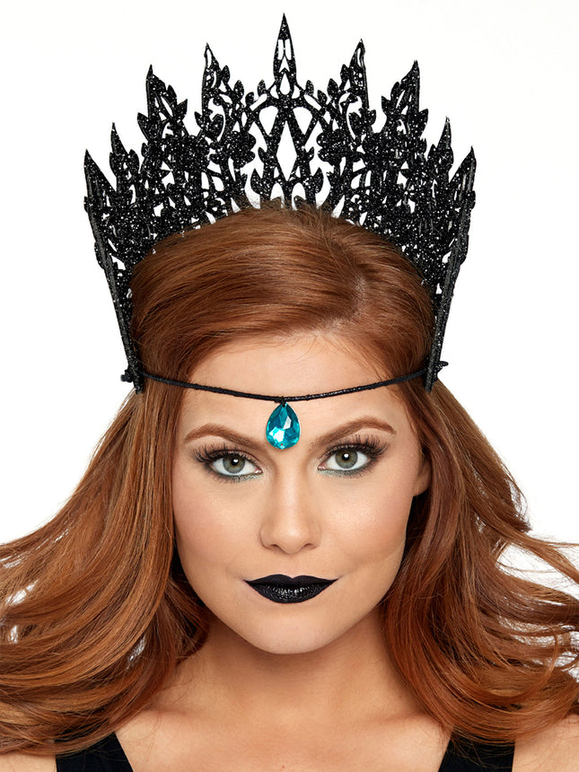 Glitter Die Cut Crown with Jewel Accent - Black - O/S