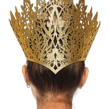 Glitter Die Cut Crown with Jewel Accent - Gold - O/S