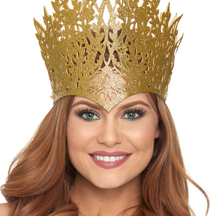 Glitter Die Cut Crown with Jewel Accent - Gold - O/S