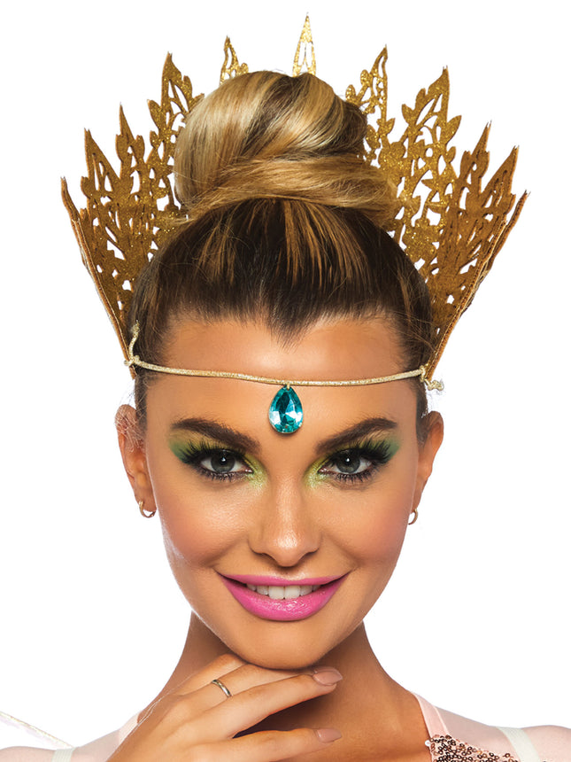 Glitter Die Cut Crown with Jewel Accent - Gold - O/S