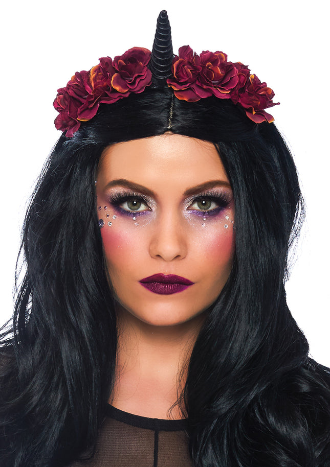 Velvet Unicorn Flower Headband - Black/Burg - O/S
