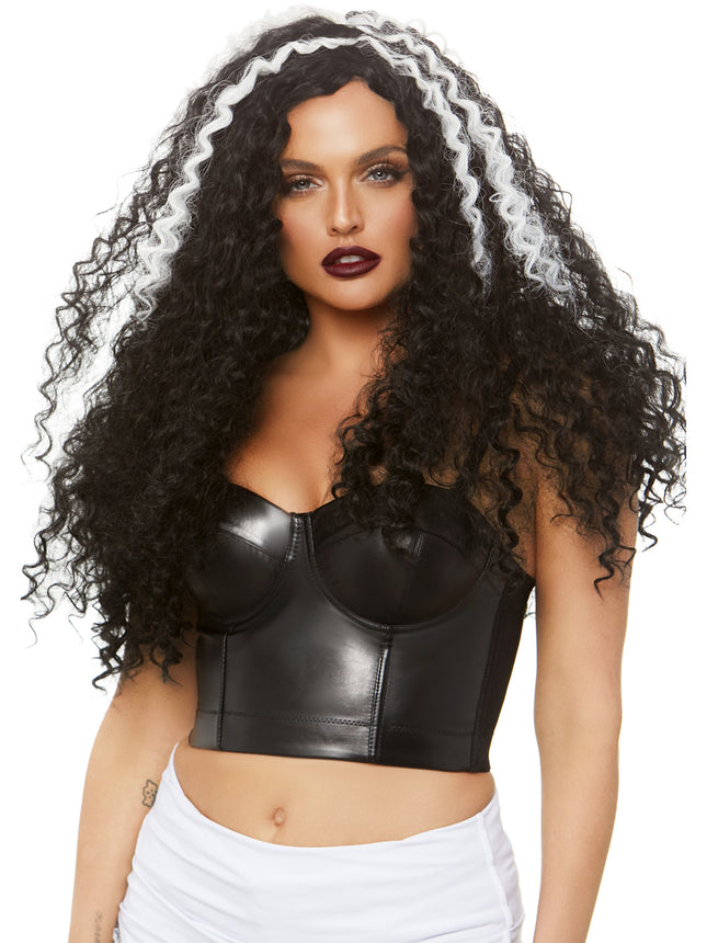 29"" Long Curly Wig - Blk/White - O/S