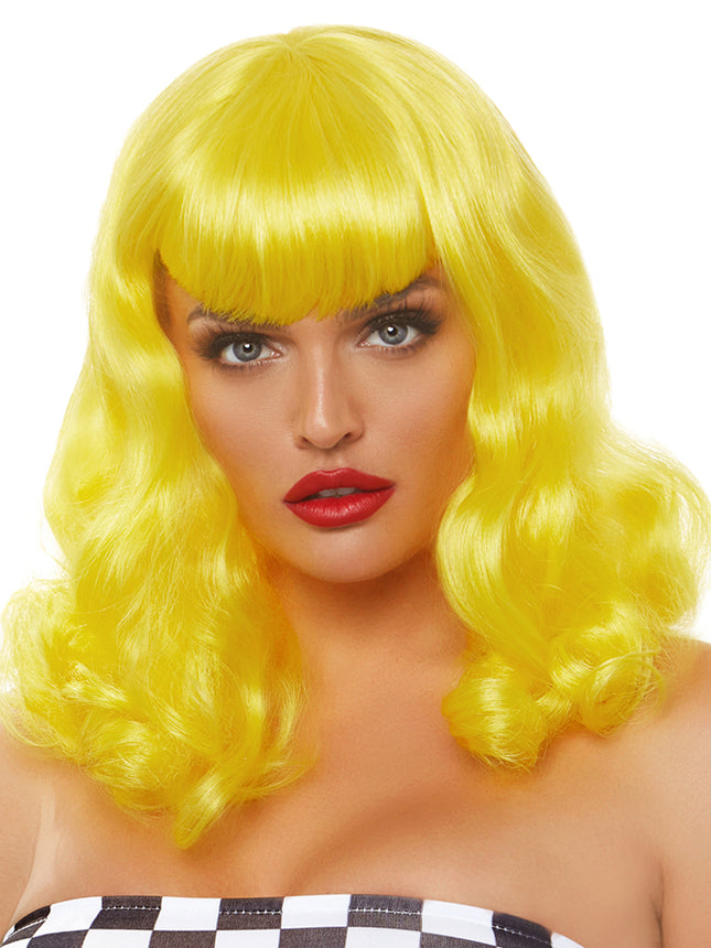 16"" Retro Bang Curly Wig - Yellow - O/S