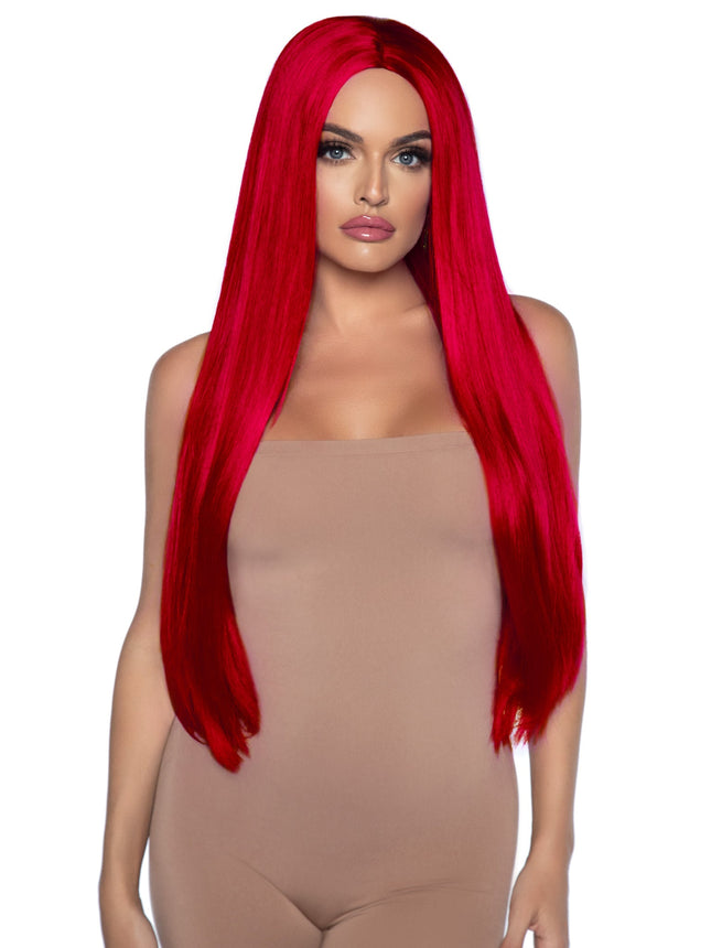 33" Long straight center part wig. - Red - O/S