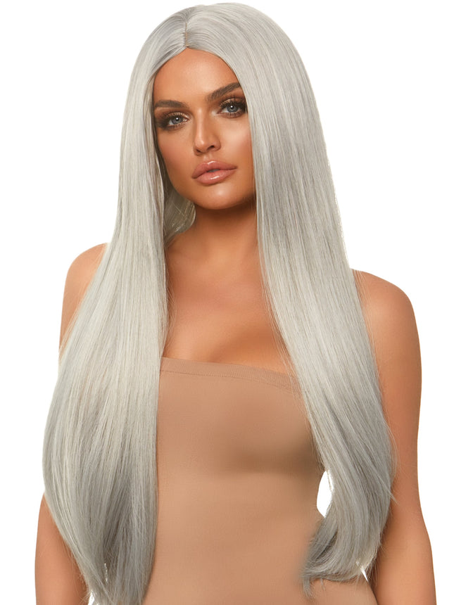 33"" Long Straight Center Part Wig - Grey - O/S