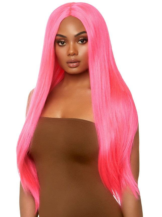 33"" Long Straight Center Part Wig - Neon Pink - O/S