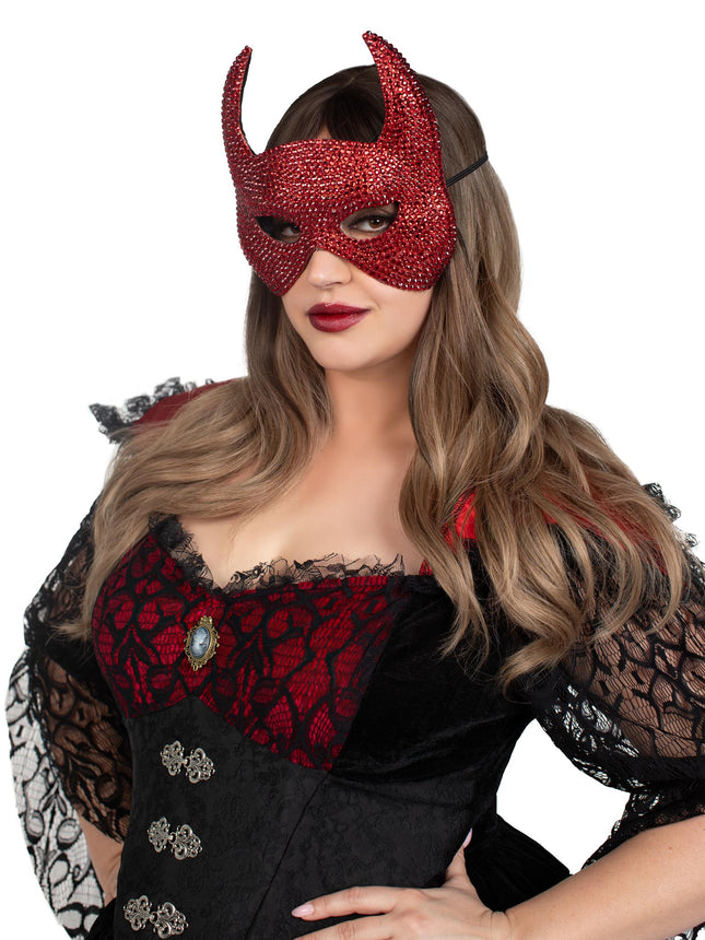 Rhinestone Devil Mask - Red - O/S