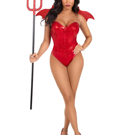 2 PC Rhinestone Devil Costume Kit, Includes Wings and Horn Headband - Red - O/S
