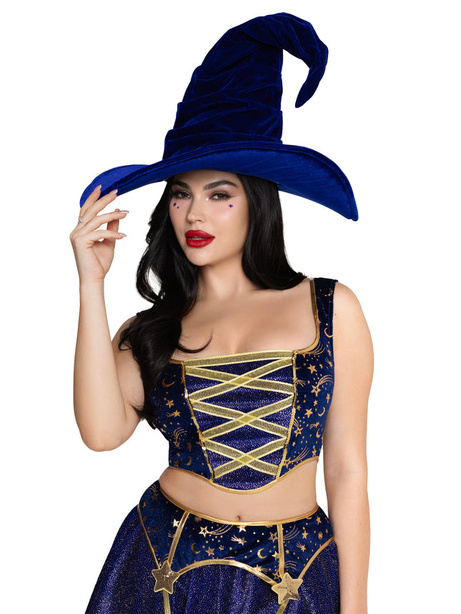 Velvet Ruched witch hat. - Royal Blue - O/S