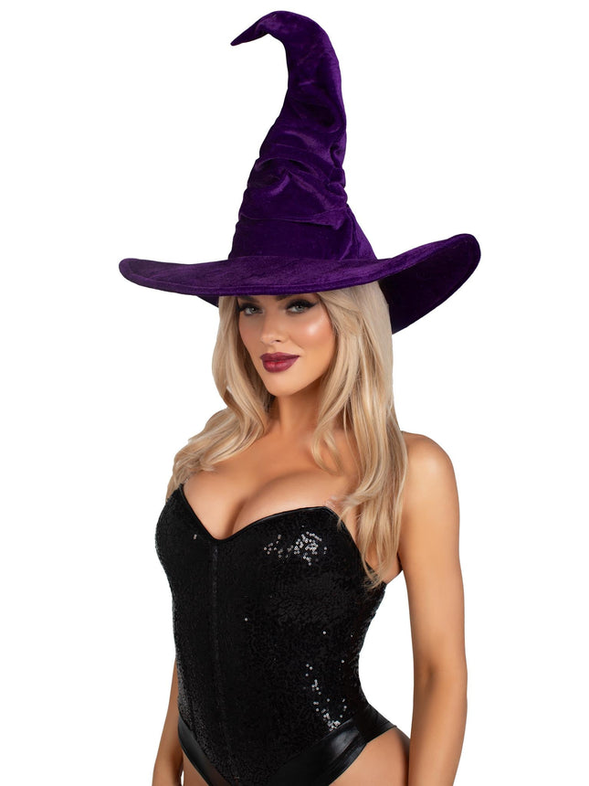 Velvet Ruched Witch Hat - Purple - O/S