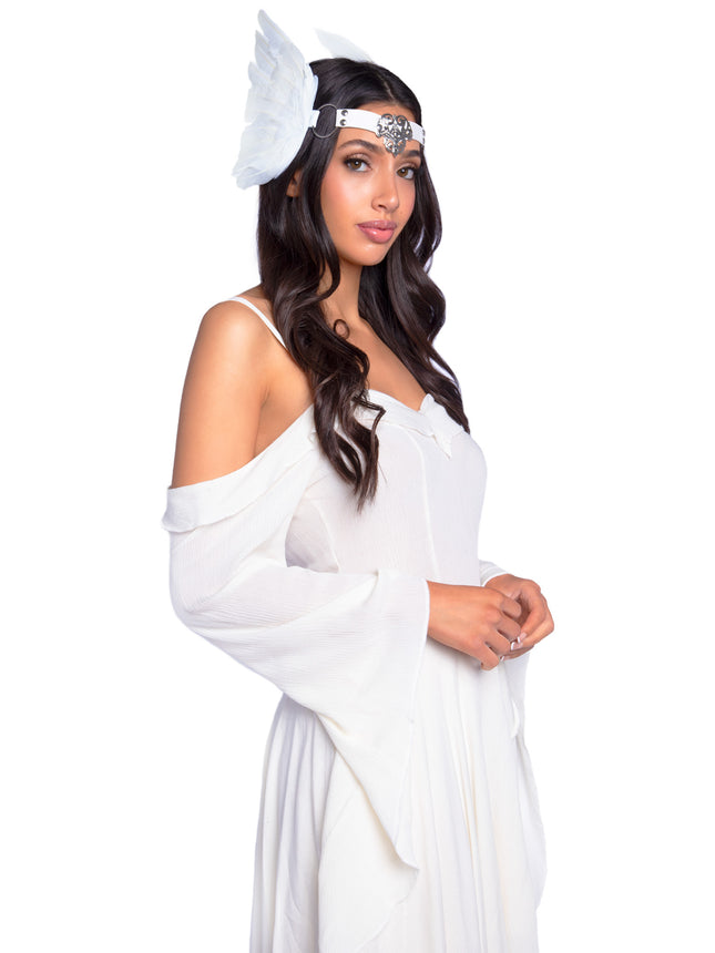 Filigree Medallion Feather Headband - White - O/S