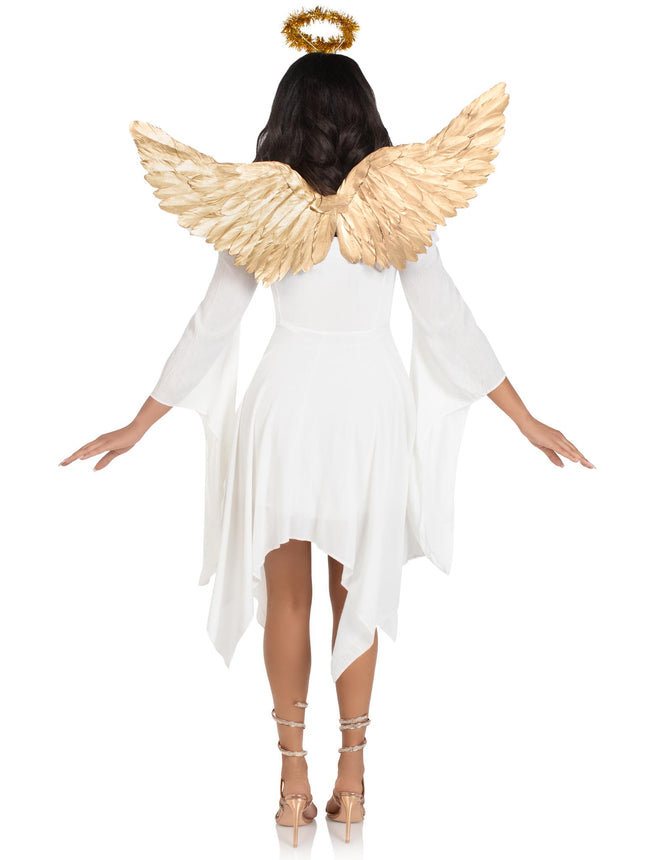 2 PC Metallic Angel Costume Kit, Includes Angel Wings and Tinsel Halo Headband - Gold - O/S