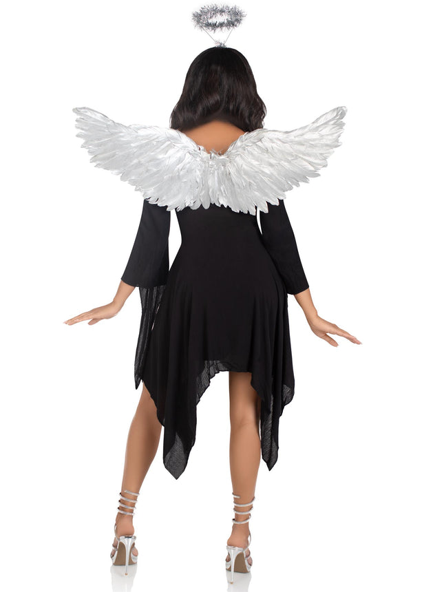 2 PC Metallic Angel Costume Kit, Includes Angel Wings and Tinsel Halo Headband - Silver - O/S
