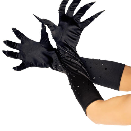 Rhinestone Claw Gloves - Black - O/S