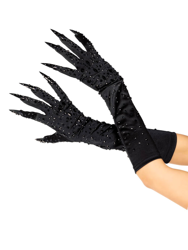 Rhinestone Claw Gloves - Black - O/S