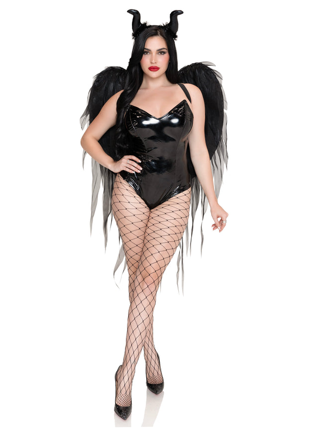 2 PC Dark Enchantress Chiffon Wings and Horn Headband. - Black - O/S