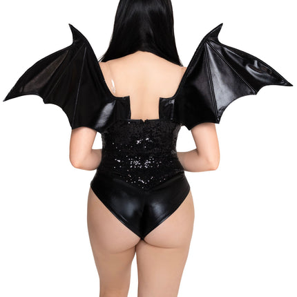 Wet Look Strapless Bat Wings - Black - O/S